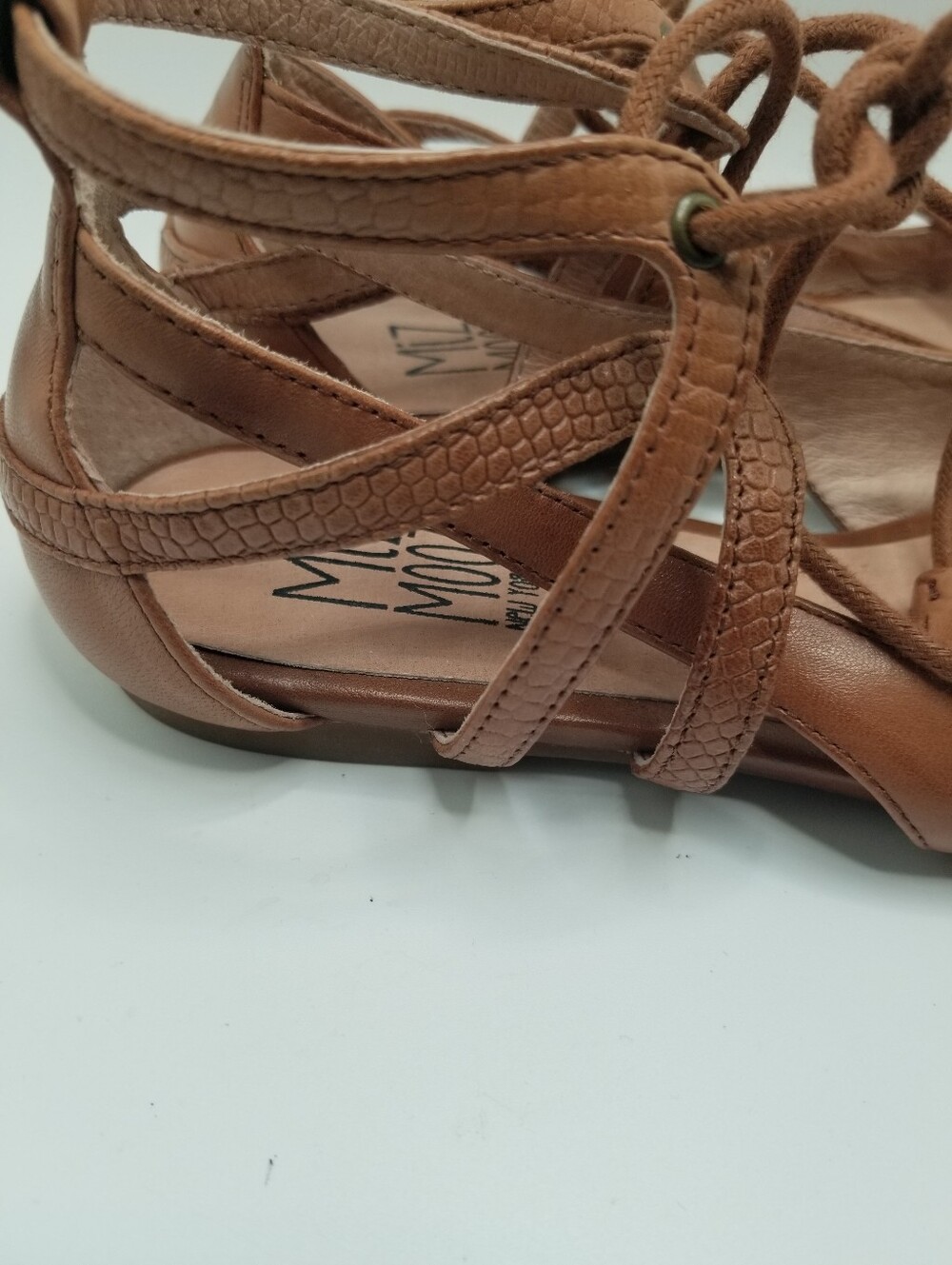 Miz Mooz Brown Leather Lace-Up Pointed Toe Flats - Picture 4 of 13